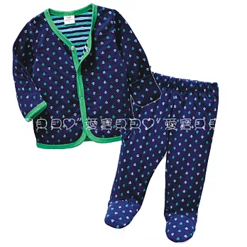 小童套裝 前開 前釦 反折袖 包手 包腳 上衣 外搭 長褲~(船錨套裝-白/藍色)3M藍色