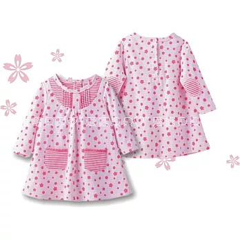 可愛小童雙層綿口袋洋裝 花漾洋裝 長袖 中厚綿 高腰 傘狀 長版上衣 娃娃裝 洋裝(粉紅色/粉綠色)6M粉紅色洋裝