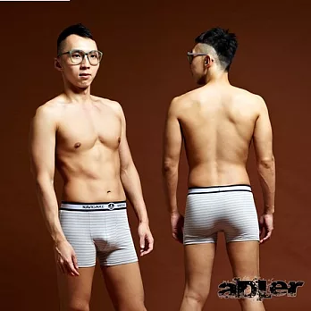 【Kiasma】簡約型男條紋平口褲(灰底綠細條)M灰底綠細條