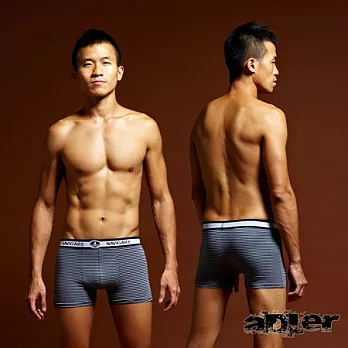 【Kiasma】簡約型男條紋平口褲(灰底藍細條)M灰底藍細條