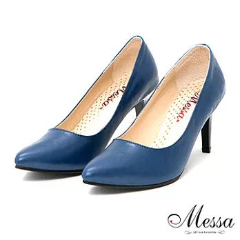 【Messa米莎】(MIT)優雅OL風內真皮尖頭高跟包鞋-三色36藍色