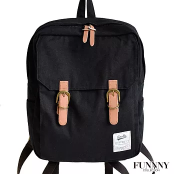 FUNNNY 日本直送 懷舊古著風 方形帆布輕便後背包 黑