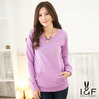 【INF】字母印花燙鑽袋鼠大口袋T恤12291-2S紫色