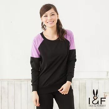 【INF】原色拼接休閒棒球長袖T恤12292S紫袖
