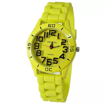 《GENEVA》3929 輕甜馬卡龍 立體錶面膠錶(黃色)