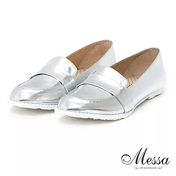 【Messa米莎】(MIT) 學院風漆皮平底內真皮樂福鞋-兩色36白色