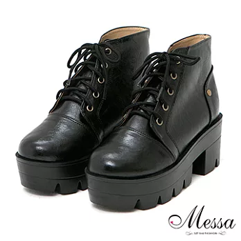【Messa米莎】(MIT)英式搖滾艾薇兒風繫帶馬丁靴-兩色36黑色