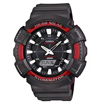 CASIO 超大錶徑太陽能裝置休閒運動腕錶-紅框-AD-S800WH-4A