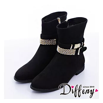 Diffeny 簡約率性 耀眼金屬扣飾低跟中筒靴37-黑 37