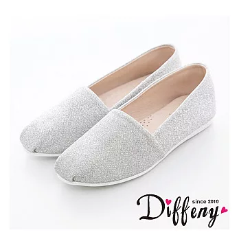 Diffeny 台灣製造 金蔥布面平底懶人鞋24.5-銀 245