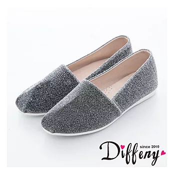 Diffeny 台灣製造 金蔥布面平底懶人鞋24.5-灰 245