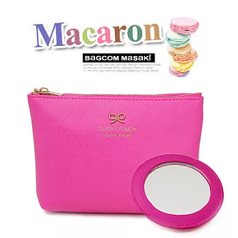 Bagcom Masaki Macarons 繽紛馬卡龍化妝包鏡組-艷桃紅