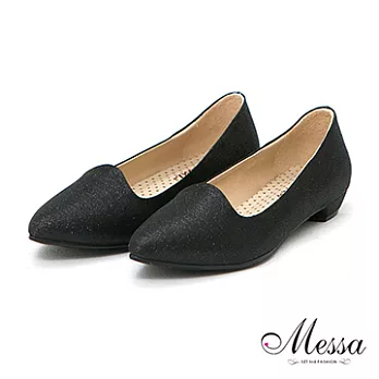【Messa米莎】(MIT)星光閃爍歐美風內真皮尖頭平底鞋-三色35黑色