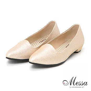 【Messa米莎】(MIT)星光閃爍歐美風內真皮尖頭平底鞋-三色35金色