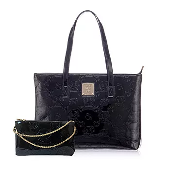 【FELY】甜美愛戀黑印系列購物包+手拿包(黑色)兩件組