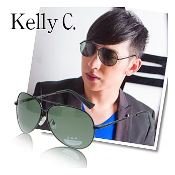 【Kelly C.】雷朋復古風格偏光太陽眼鏡-亮黑(9322) 亮黑框X綠鏡