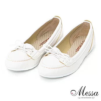 【Messa米莎】(MIT)亮麗休閒感綁帶內真皮莫卡辛鞋-三色35白色