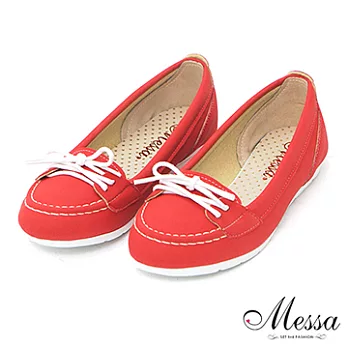【Messa米莎】(MIT)亮麗休閒感綁帶內真皮莫卡辛鞋-三色35紅色