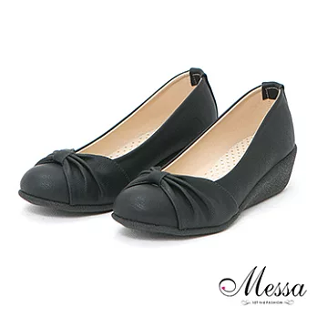 【Messa米莎】(MIT)百搭淑女皺摺感蝴蝶面楔型包鞋-兩色35黑色