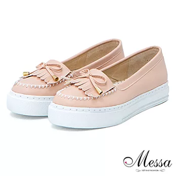 【Messa米莎】(MIT)可愛感流蘇內真皮厚底莫卡辛鞋-三色37粉紅色