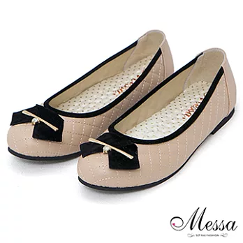 【Messa米莎】(MIT)優雅閃鑽女性內真皮平底娃娃鞋-兩色38粉紅色