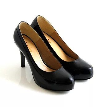 ANNAlee 時尚極簡撞色拼接漆皮高跟包鞋37黑色