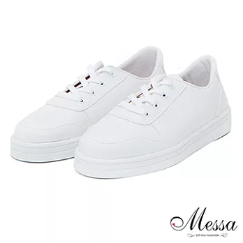 【Messa米莎】(MIT) 青春樂活感純色綁帶平底休閒鞋-三色35白色