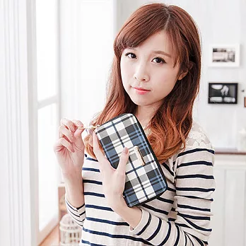 【XINWEI POLO】經典唯美藍格拉鍊長夾