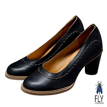 Fly London(女)★小波浪面 低調圓低粗跟鞋 - 黑36黑