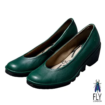 Fly London(女)★圓頭娃娃 拋光皮面黑膠小坡跟空姐鞋 - 綠35綠