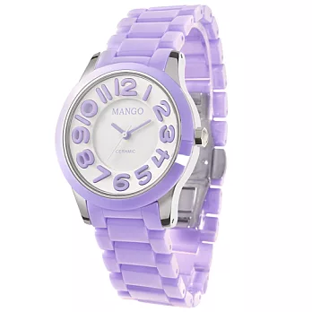 MANGO 棉花糖陶瓷時尚腕錶-白x粉紫/37mm白x粉紫