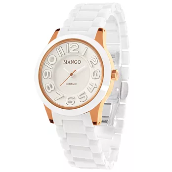 MANGO 棉花糖陶瓷時尚腕錶-白x玫瑰金/37mm白x玫瑰金