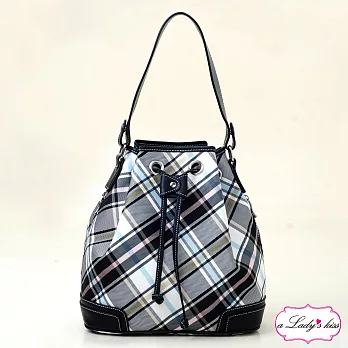 【a Lady ’s真皮】英倫皇家優雅新格紋二用水桶包(清新藍格)