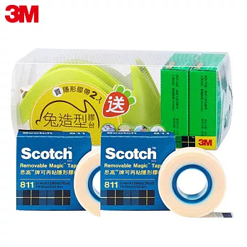 3M Scotch蘋果綠兔膠帶台+可再貼膠帶3X4(2入)