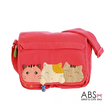 ABS貝斯貓 三隻小貓 小型翻蓋式多隔層拉鍊式側背包 (甜心粉) 88-127