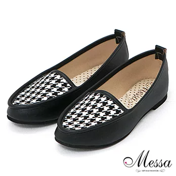 【Messa米莎】(MIT)法式千鳥紋個性中性樂福鞋-兩色 36黑色
