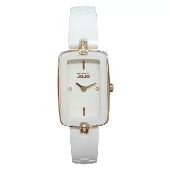 NATURALLY JOJO 甜蜜時光情定今昔個性陶瓷女性腕錶-白+玫瑰金-JO96795-80R