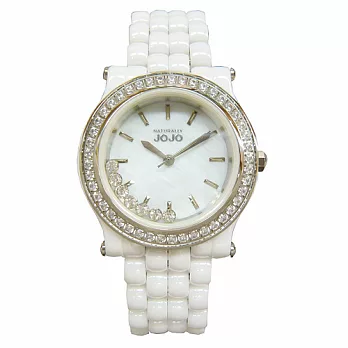 NATURALLY JOJO 甜美時光永久流傳個性時尚陶瓷晶鑽腕錶-白-JO96817-81F