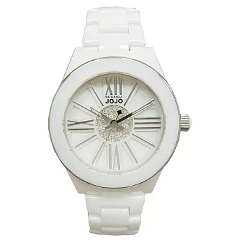 NATURALLY JOJO 都會革新亮麗時尚陶瓷晶鑚腕錶-白-JO96803-80F