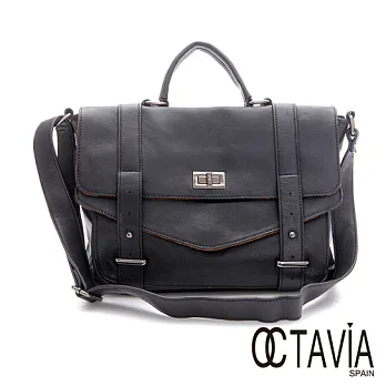 【Octavia 8 真皮】英倫情 雙層插鞘牛皮公事包 - 念黑念黑