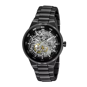 Kenneth Cole 氣勢磅礡雙面鏤空機械錶-黑