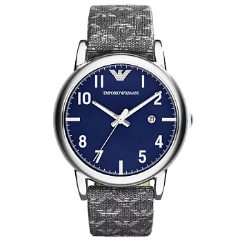 EMPORIO ARMANI 品味人生帆布計時腕錶-藍x灰