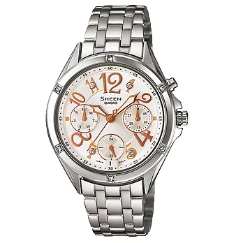 CASIO SHEEN 閃耀霓虹數字晶鑽時尚腕錶-白