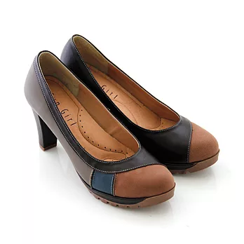 Green Phoenix經典純粹多彩拼接皮革高跟鞋22深咖