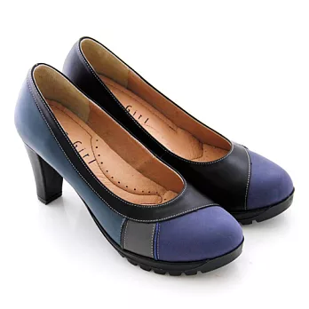 ◤Green Phoenix◥經典純粹多彩拼接皮革高跟鞋21.5黑色