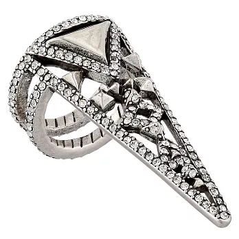 House of Harlow 1960 亮面立體三角形 白鑽飾邊金字塔銀戒指 附原廠包裝