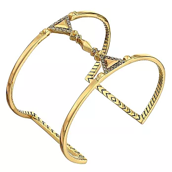 House of Harlow 1960 亮面立體三角形 白鑽飾邊金字塔 金色寬版手環