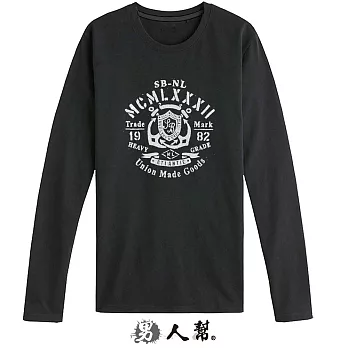 【男人幫】MA004＊【純棉長袖圓領T恤-美式復古圖騰純棉黑 2S號