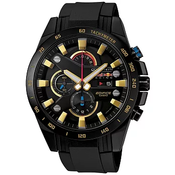 CASIO EDIFICE系列 光速逆轉勝三眼紅牛車隊聯名錶-IP黑/膠帶