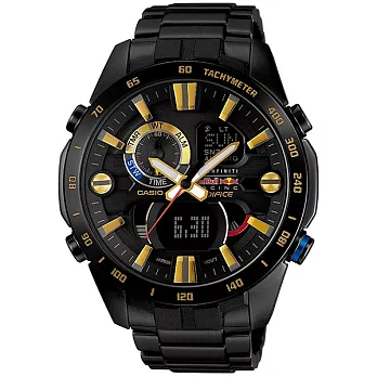 CASIO EDIFICE系列 王者氣焰雙顯紅牛車隊聯名錶-IP黑